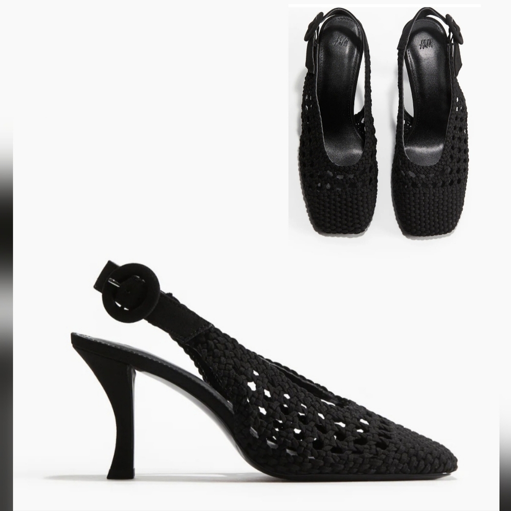 H&M Black Braided Canvas Slingbacks